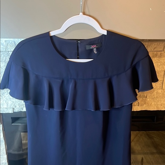 Trina Turk Blue Ruffled Sheath Dress with Flutter Sleeves - Picture 3 of 10